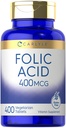 Carlyle Folic Acid 400 mcg | 400 Tabletler | Vejetaryen, Non-GMO, Gluten Free Supplement Supplement