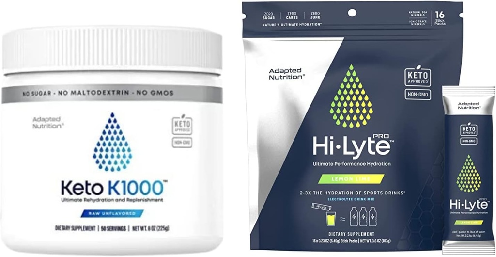 Hi-Lyte Keto K1000 Elektrolyte Toz | Hydration Supplement Drink Mix | Raw Mineral Flavor, No Stevia | 50 Hizmet | Plus Pro Hydration Packets, 16 Bireysel İçecek Paketler | Limon Lime Lime Lime