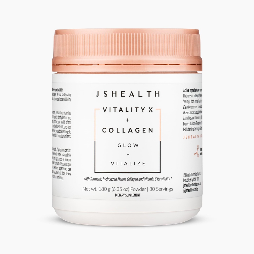 JSHealth Vitaminleri Vitality X + Collagen - Beauty Toz Supplement with Aloe Vera Silica and Vitamins C & E to Nourish Hair Skin and Nails (180g)