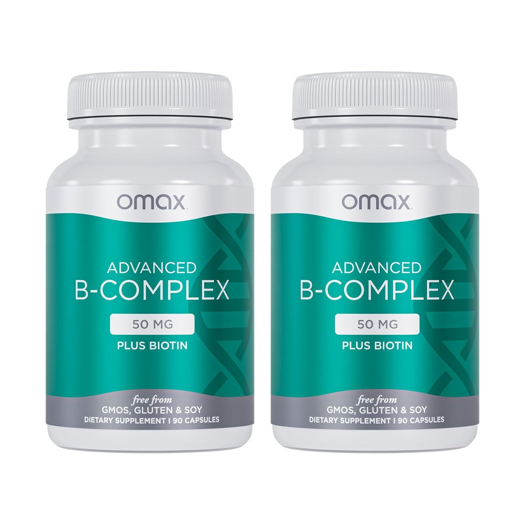 Omax3 2 Şişe - Biyotin ile Gelişmiş Vitamin B Kompleksi 50MG | Güçlü & Shiny Saç, Skin Nails, Destek Stres, Immunity, Energy Metabolism, 90 Capsules/per Şişe