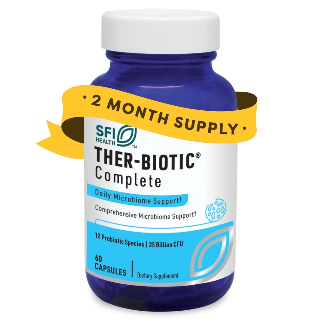 Klaire Labs SFI Health Ther-Biotic Complete - 25 Billion CFU Gut Probiotics for Women and Men - Hypoallergenic, 12 Strain Probiotic Capsules for Digestive Health and Immune Support (60 ct)