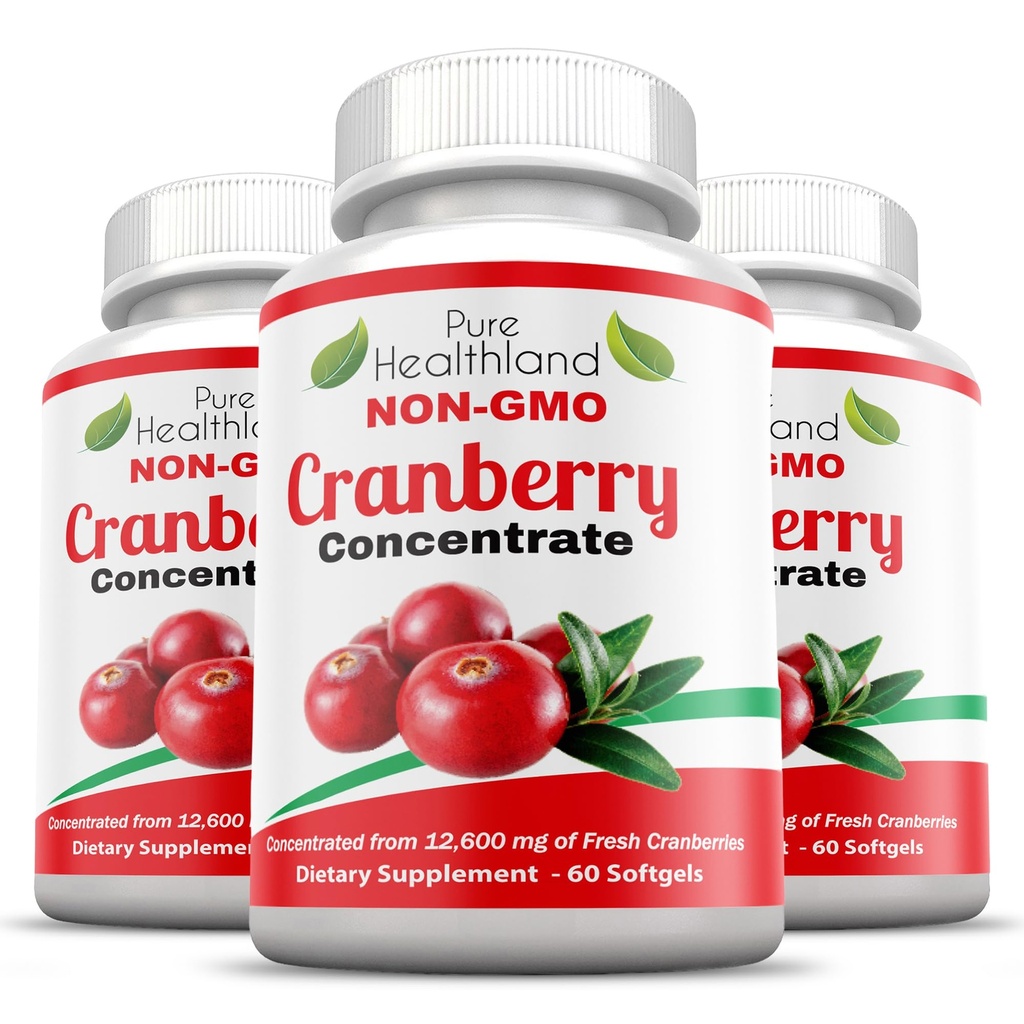No-GMO Cranberry 12.600 mg - Triple Strength Softgels - Erkekler ve Kadınlar için Swallow Pills'a Kolay, 3 Şişeler