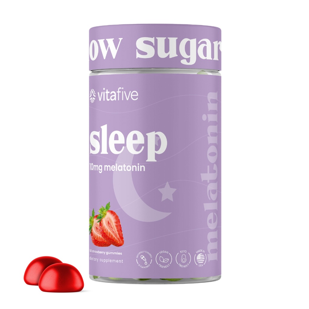 vita five Extra Strength Melatonin Gummies, 10 mg Melatonin, Sleep Aid for Yetişkinler, Low Sugar, Vegan, Gluten Free Melatonin Supplement (50 Ct)