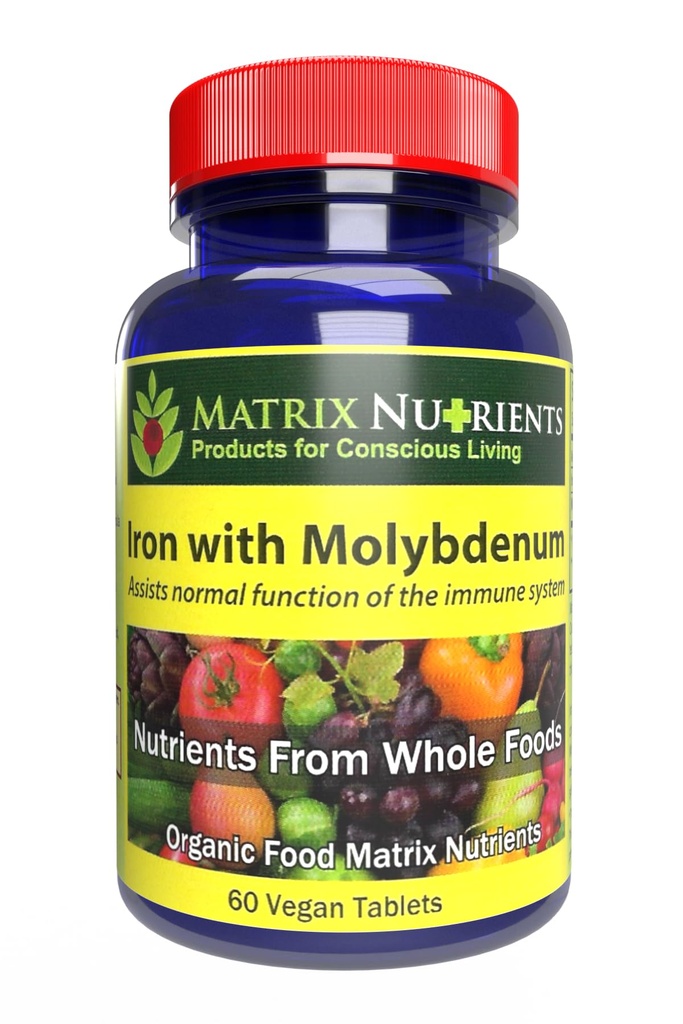 Molybdenum ile Demir - Immune ve Stres Desteği, ANTIOXIDANT Health, Hücresel Büyüme ile Yardımcılar - 100% Organik - Vegan Tabletler (60ct)