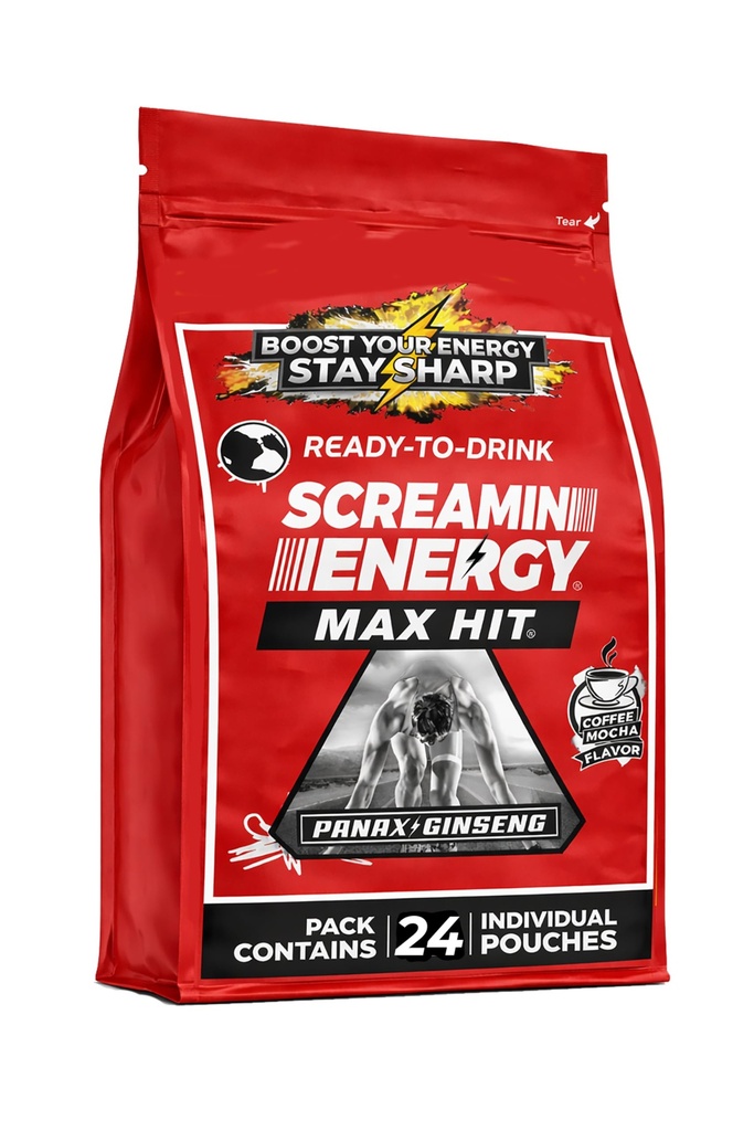 Screamin Energy Max Hit - Energy Shots Ekstra Kuvvetler BTC & Caffeine -% 100 B-1, B-2, B-3, B-6, B-7 ve B12 Kahve Mocha, 24 Kont