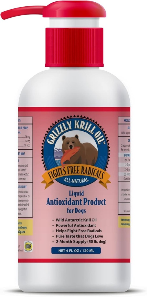 Grizzly Wild Antarktika Krill Oil All-Dozal Antioksi Dog Food Supplement, 4 oz