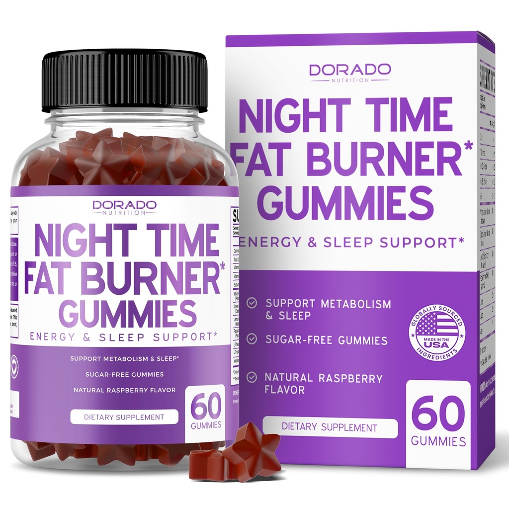 Night Time Fat Burner Gummies (60 Kont) Kilo Kaybı ve Metabolism - Sugar-Free - Delicious Raspberry Flavored Melatonin Supplement Gummies - Vegan Güvenli - Üçüncü Parti Test Edildi - ABD'de Yapıldı