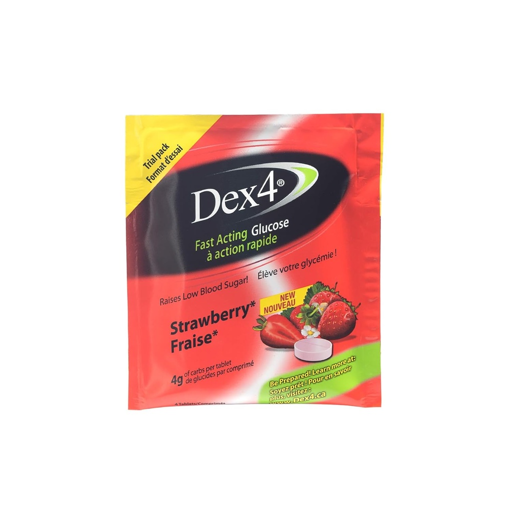 Dex4 Glucose Tabletleri, Strawberry, 48 Bireysel Pocket Packs 4 Tabletler, Her Tablet 4 Karbs 4g of Carbs