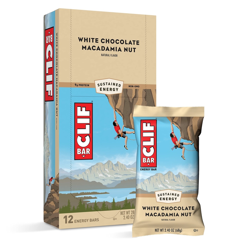 Clif Bars - Enerji Barları - Beyaz Çikolata Macadamia Nut Flavor - Organik Oats - Plant bazlı Gıda - Vejetaryen - Kosher (2.4 Ounce protein Bars, 12 Kont) Ambalaj Vary
