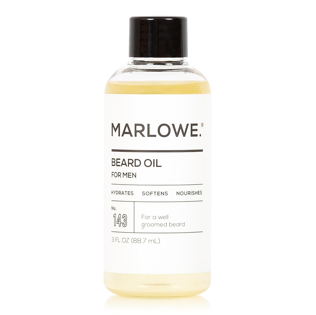 MARLOWE. No. 143 Beard Oil 3 oz, Conditioning Oil for Men, Softer & Fuller Beard Care, 100% Natural Softener with Sunflower & Safflower Oils, Conditions & Nourishes, Fragrance Free