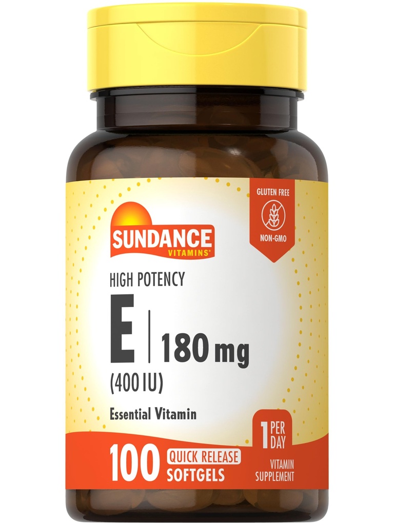 Sundance Vitamin E 180mg (400 IU) | 100 Hızlı Yayın Softgels | Yüksek Potency Formula | Non-GMO ve Gluten Ücretsiz Supplement Supplement