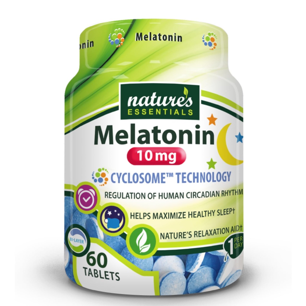 N:47'S ESSENTIALS Melatonin 10 mg | Immediate & Genişletilmiş Yayın | Gelişmiş Cyclosome Liposomal Delivery | Non-GMO, Gluten Free, Vegetarian | 60 Tabletler