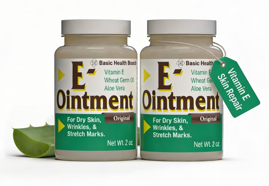 Temel Markalar - Vitamin E Ointment - 2oz - Moisture Enhancing - Yaraların Görünümünü Azaltılabilir, Marks, Fine Lines & Wrinkles - 2Pack