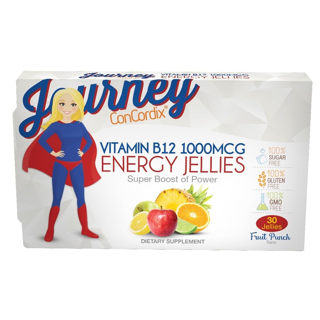 Bariatrik Yeme Yolculuğu 1000 mcg B12 Sugar-Free Energy Jellies Meyve Zehiri (30 Kont)