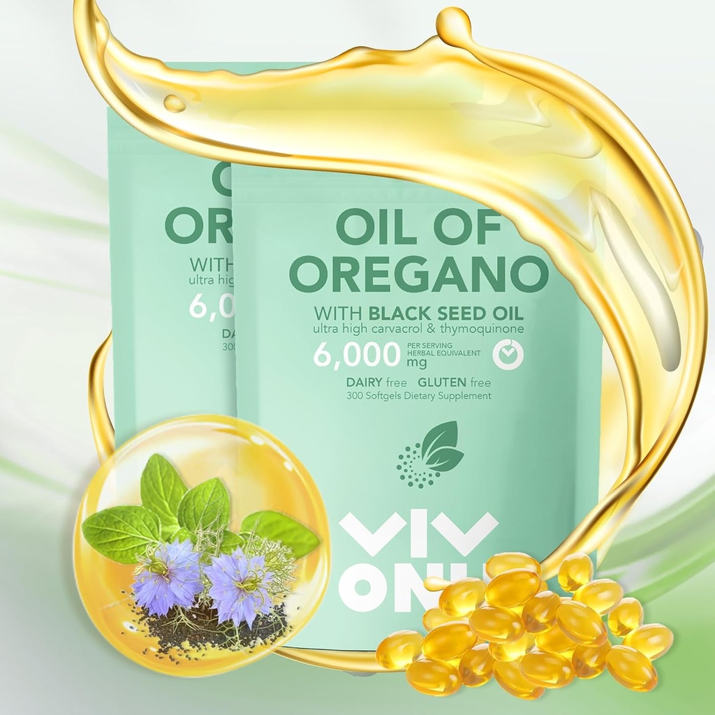RioNu Oil of Oregano with Black Seed Oil, Balanced Oil of Oregano Capsules, Organic OreganoOil Softgels,Carvacrol,Thymoquinone, Non-GMOMOMO