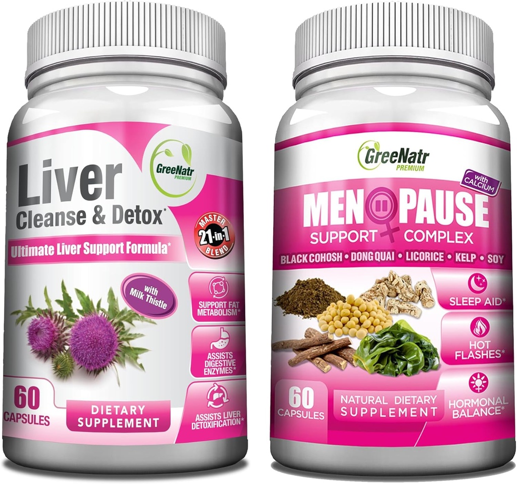 GreeNatr Synergic Sche - Herbal Menopause Support Complex for Hot Flashes, Night Sweats & Mood Swings Relief Plus Total Liver Revitalization with Our Synergistic Liver Cleanse