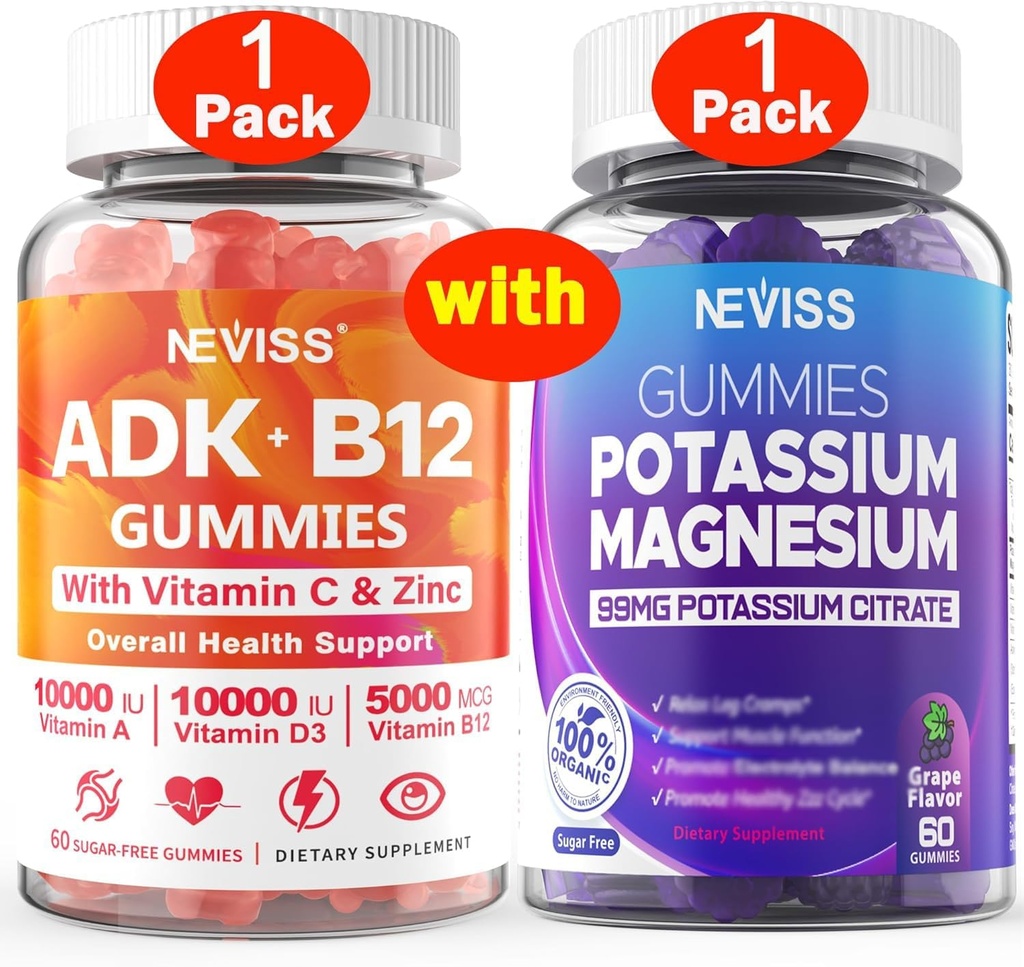 NEVISS 1Pack Vitamin ADK ile B12 + 1Pack P Vitamin Magnezyum Gummies