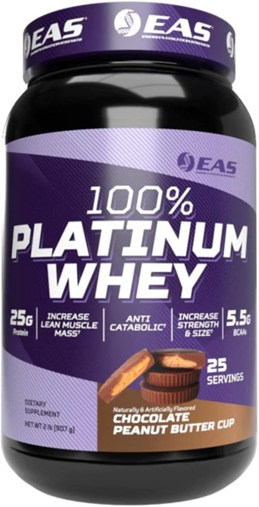 EAS 100% Platinum | 3 Ultra-Platinum Whey Proteins | Increase Size & Strength | 25g Protein, 5.5g BCAAs | 2 Pound (Chocolate Peanut Butter Cup)