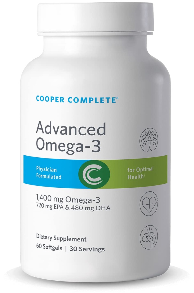Cooper Tamam - Gelişmiş Omega 3 - Fish Oil Supplement, Interd EPA + DHA Omega-3 Fatty Acids 1400 mg - Şişe başına 60 Softgels. 4 Pack Of 4