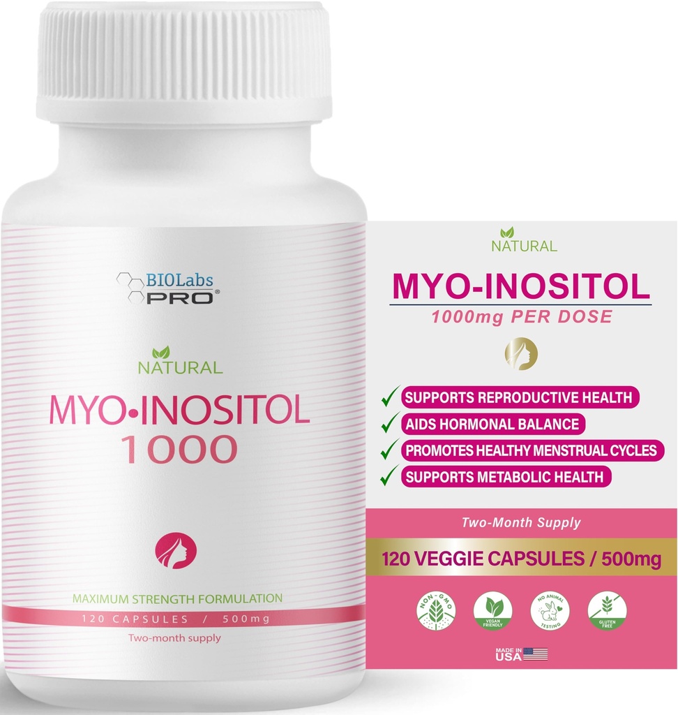 BIOLABS PRO Myo-Inositol Supplement 1000 mg - Hücre Sağlığı ve Wellness için Doğal Diyet Desteği, Premium Non-GMO, Gluten-Free, Kosher Sertifikalı, Paraben-Free - (120 Caps - 2Month Supply)