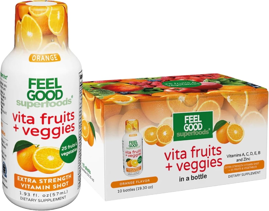 İyi Superfoods Vita Fruits ve Veggies Immune Support Shot Supplements, Orange Flavor, 10 Immunity Shots paketi, Immune System Branson Immune 25 Organik Meyve ve Sebze ile Yapıldı