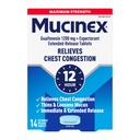 Mucinex Chest Congestion, Maksimum Kuvvet 12 Saat Genişletilmiş Yayın Tabletleri, 14ct, 1200 mg Guaifenesin with Extended Relief of Chest Congestion Caused by Excess Mucus, İnces and gevşekns Mucus