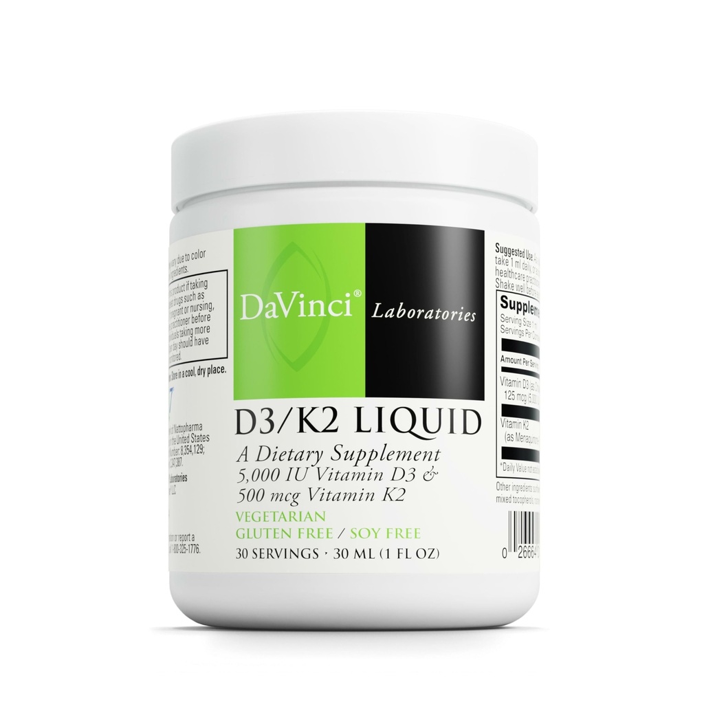 DAVINCI Laboratuvarları D3/K2 Sıvı - Kemik Sağlığı için D & Vitamin K Supplement, Kalp Desteği ve Kalsiyum Abhidrasyon - 30mL (30 Hizmet)