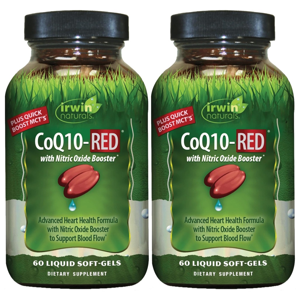Irwin Naturals CoQ10-RED - 60 Sıvı Soft-Gels, 2 Paket - İleri Kalp Sağlığı Desteği Kan Akışı Desteklemek - 60 Toplam Hizmetler