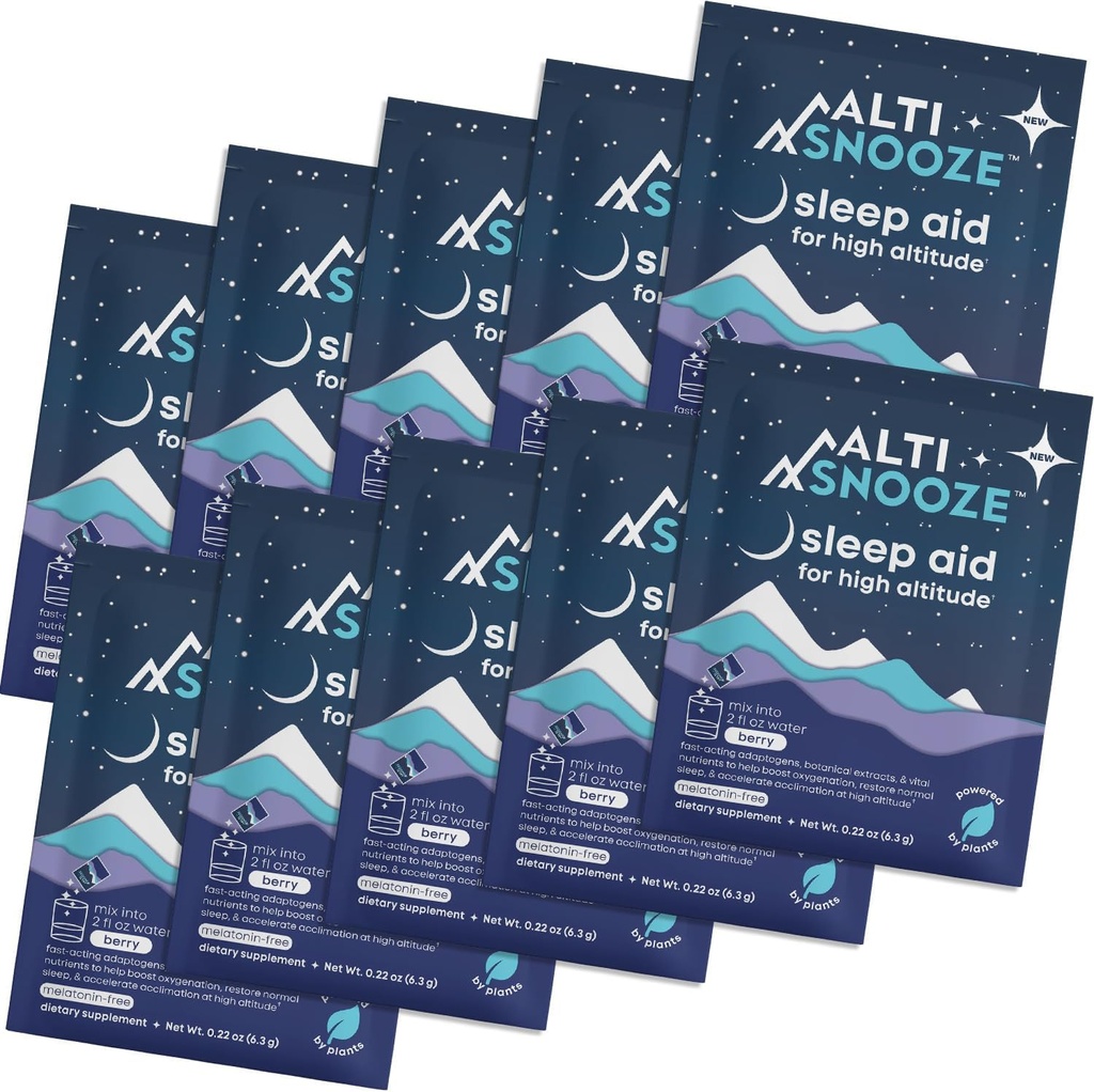 Sleep Aid + Altitude Hastalığı Önleme & Hydration | Oksijen-Boosting Formula with Cordyceps, Holy Basil, Magnezyum & Electrolytes | Headache, Fatigue, Nausea Relief, Jet Lag, Ski Trip | 10 Pack