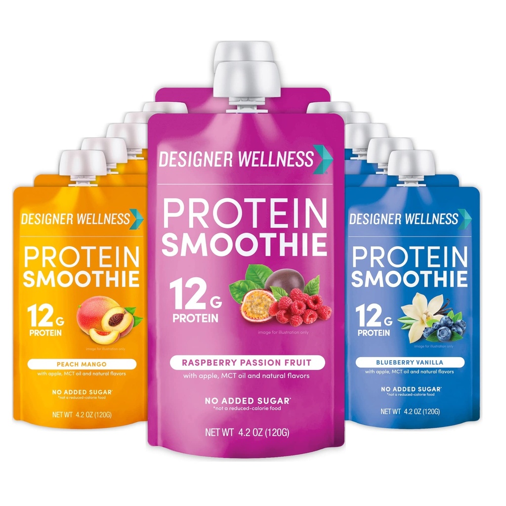 Tasarımcı Wellness proteini Smoothie, Real Fruit, 12g protein, Low Carb, Zero şeker, Gluten-Free, Non-GMO, Yapay Renkler veya Flavors, Super Fruits Diversity Pack, 12 Count Count