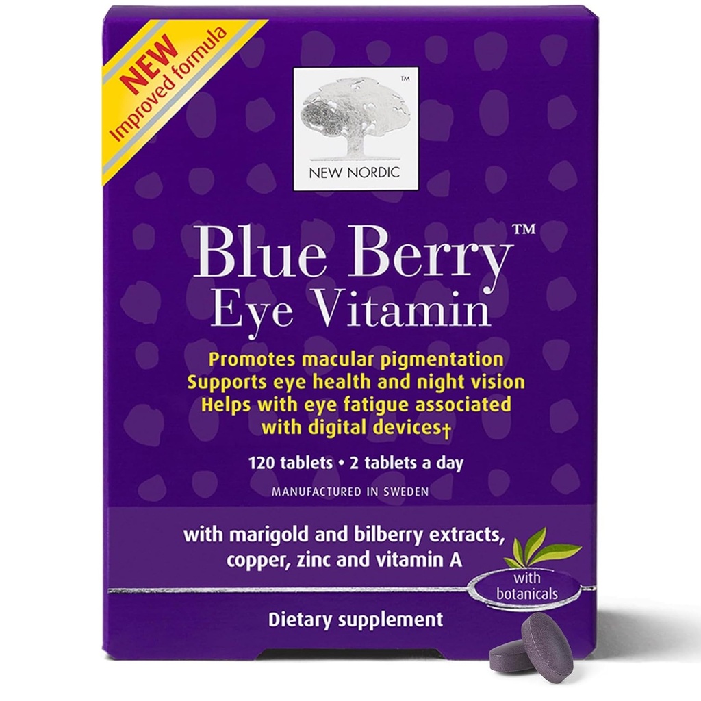 YENİ NORDIC Blue Berry Eye Vitamin Lutein Supplement ile çinko, Destekler Macular Pigmentasyon, Eye & Vision Function, 120 Tabletler (kısa 1)