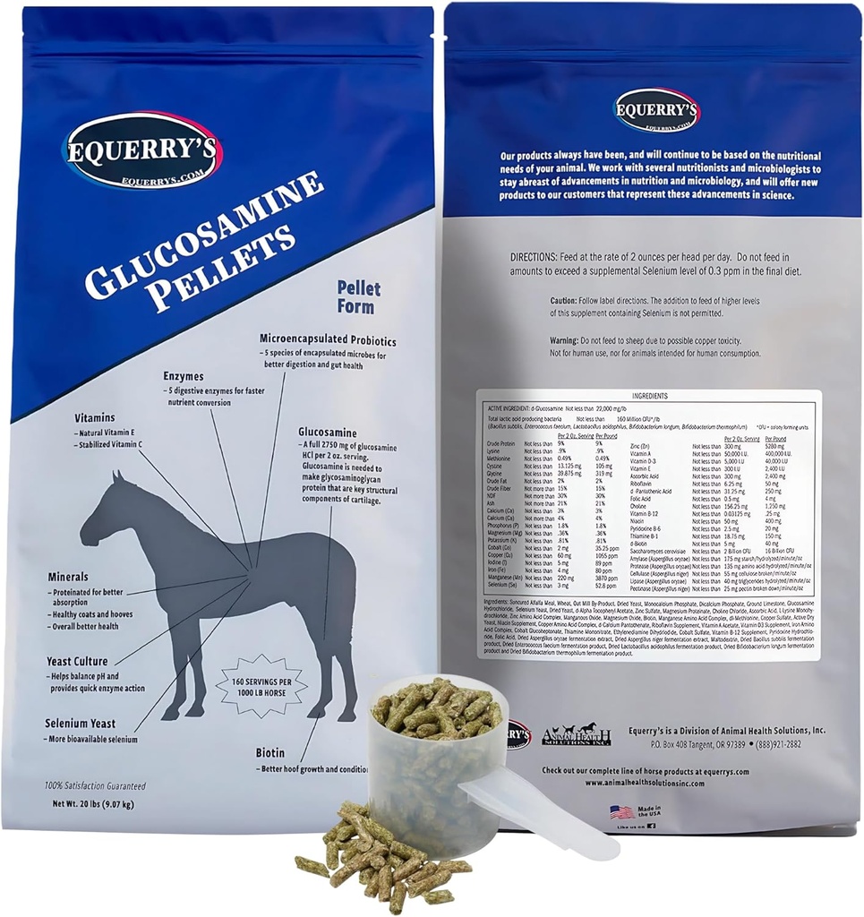 Equerry's Glucosamin Pellets - Probiyotiks, Digestive Enzymes, Vitaminler ve Mineraller - ABD'de Yapılan - 20lb