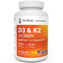 Dr. Berg En Güçlü 2in-1 Vitamin D3 K2 5000 IU | Doğal Türlü D3 | 4X Lab-Tested & TYS Doğrulanmış | Yüksek Aborpsiyon Formula | K2 D3 Vitamin Tamam - 60 Capsules
