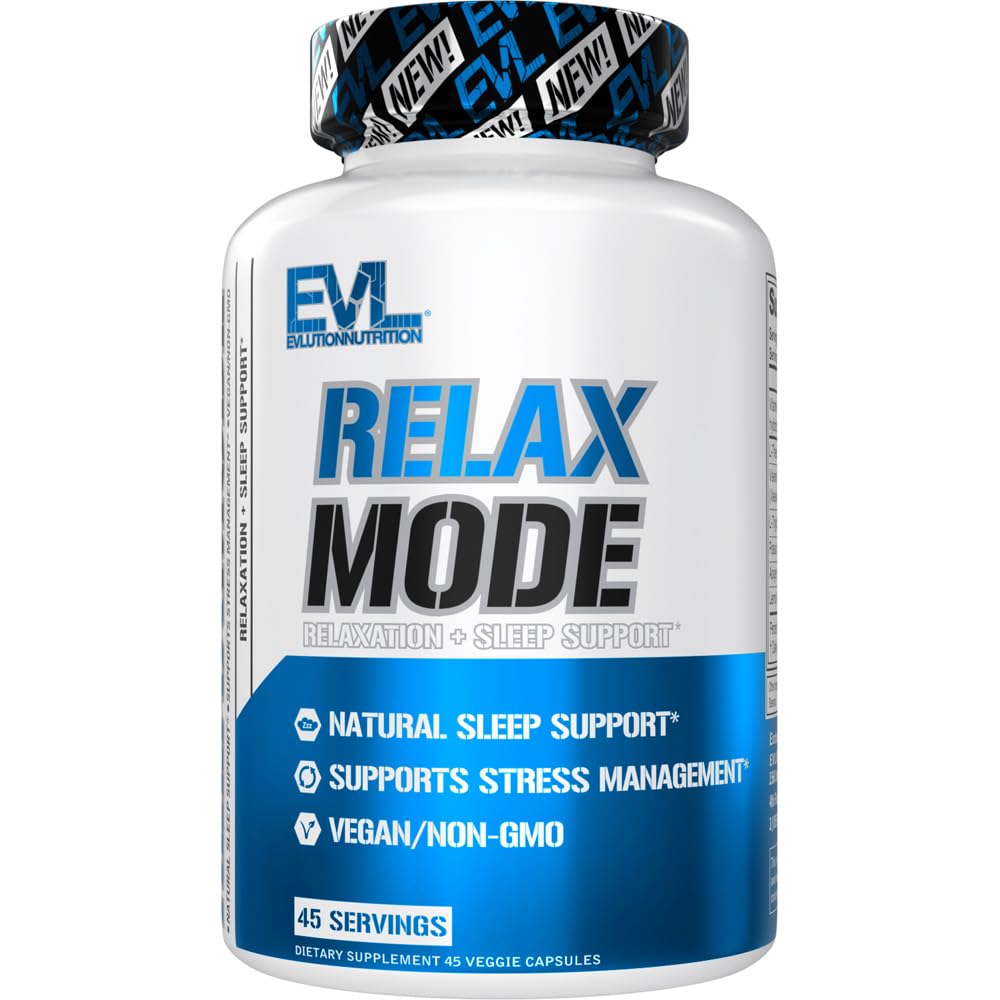 Evlution Beslenme RelaxMode - Doğal Uyku Desteği - L-Theanine, Valerian Root Extract & More - Vegan & Non-GMO - Diyet Supplement - 45 Hizmet - 45 Veggie Capsules