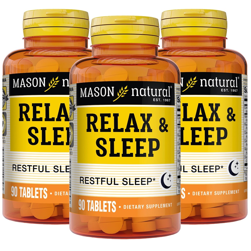 MASON NATURAL Relax & Sleep Dietary Herbal Supplement with Valerian Root & Passiflora Extract, 9 Month Supply, 3 Pack