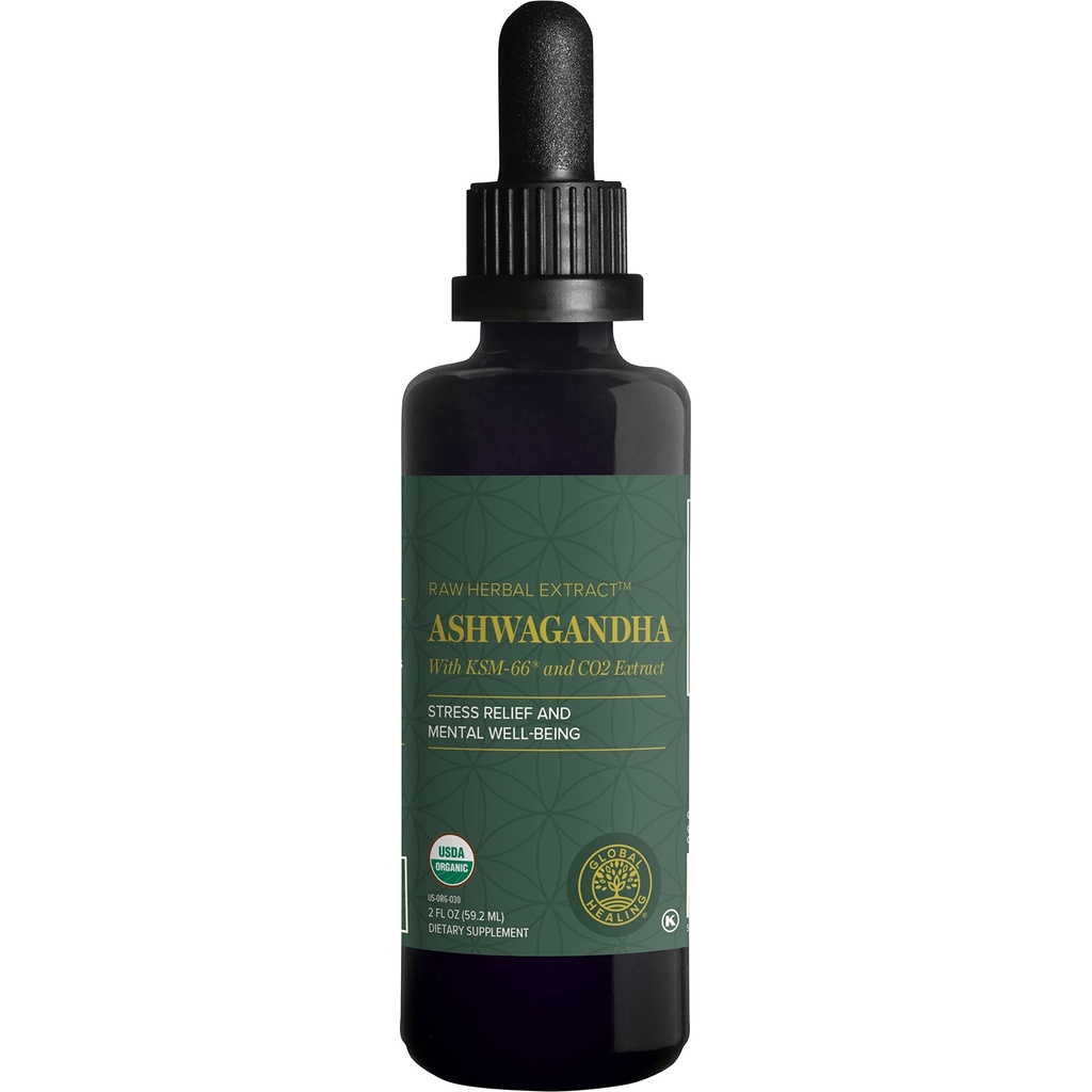 Organic Ashwagandha KSM-66 Extract Drops, Extra Strength Blend (2 Oz)