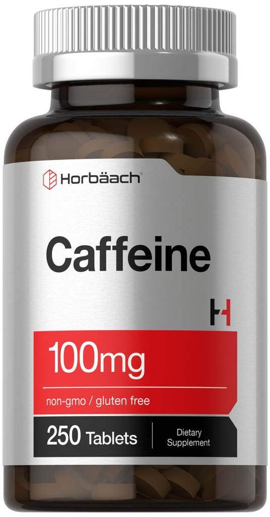 Horbäach Caffeine Pills 100 mg | 250 Tablet | Vejetaryen Formula | Non-GMO, Gluten Free Supplement Supplement