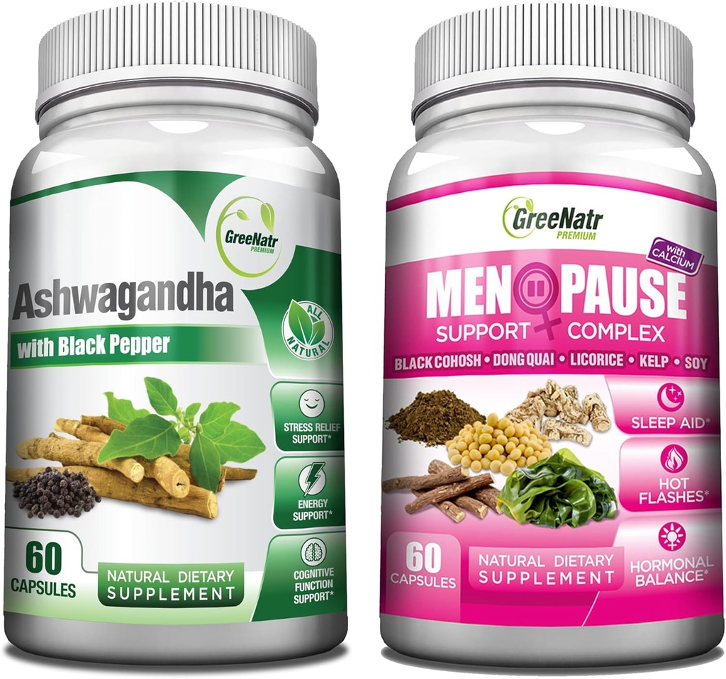 GreeNatr All Wellness Support with Ashwagandha Capsules with Black Pepper for Advancedd Abors - and Natural Menopause Herbal Kompleksi