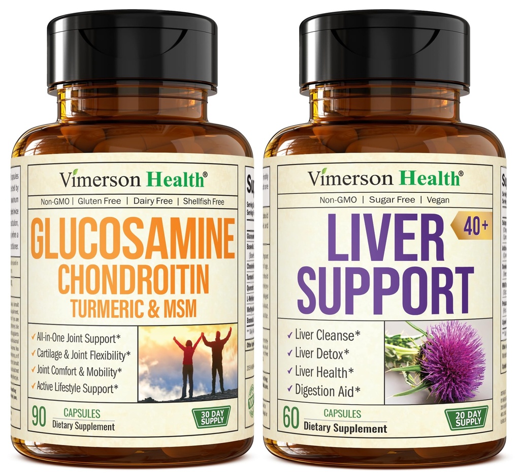 Glucosamine Chondroitin MSM, Turmeric Boswellia & Liver Cleanse Detox & Tamir 40+ Liver Supplement ile% 50 Silymarin Bu Ortak ve Canlı Destek için Bulma