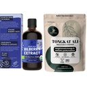 Orman Tozları Tongkat Ali for Men Tozs 200:1 Extract 5 Ounce Bag, Wild Bilberry Türlü Gözler Organik 3.4oz Şişe Bilberry Supplement for Eyes