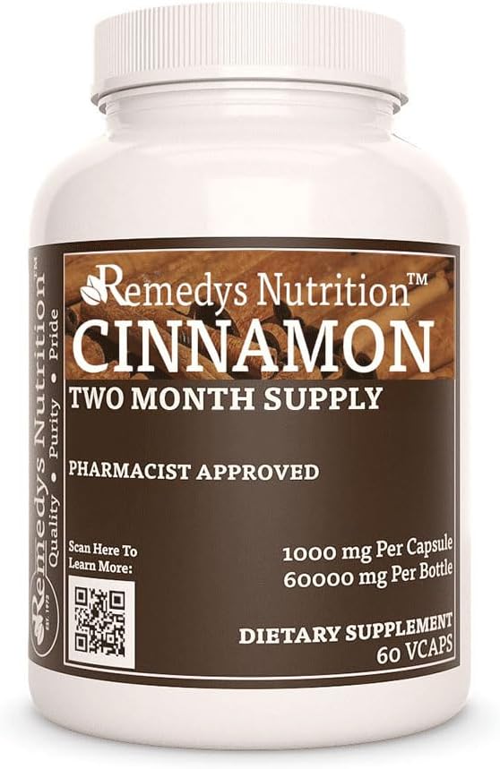 Remedy'nin beslenme Cinnamon Bark Ceylon | 1.000 mg, 60 Vegan Capsules Herbal Diyet Tamam | İki Ay Supply