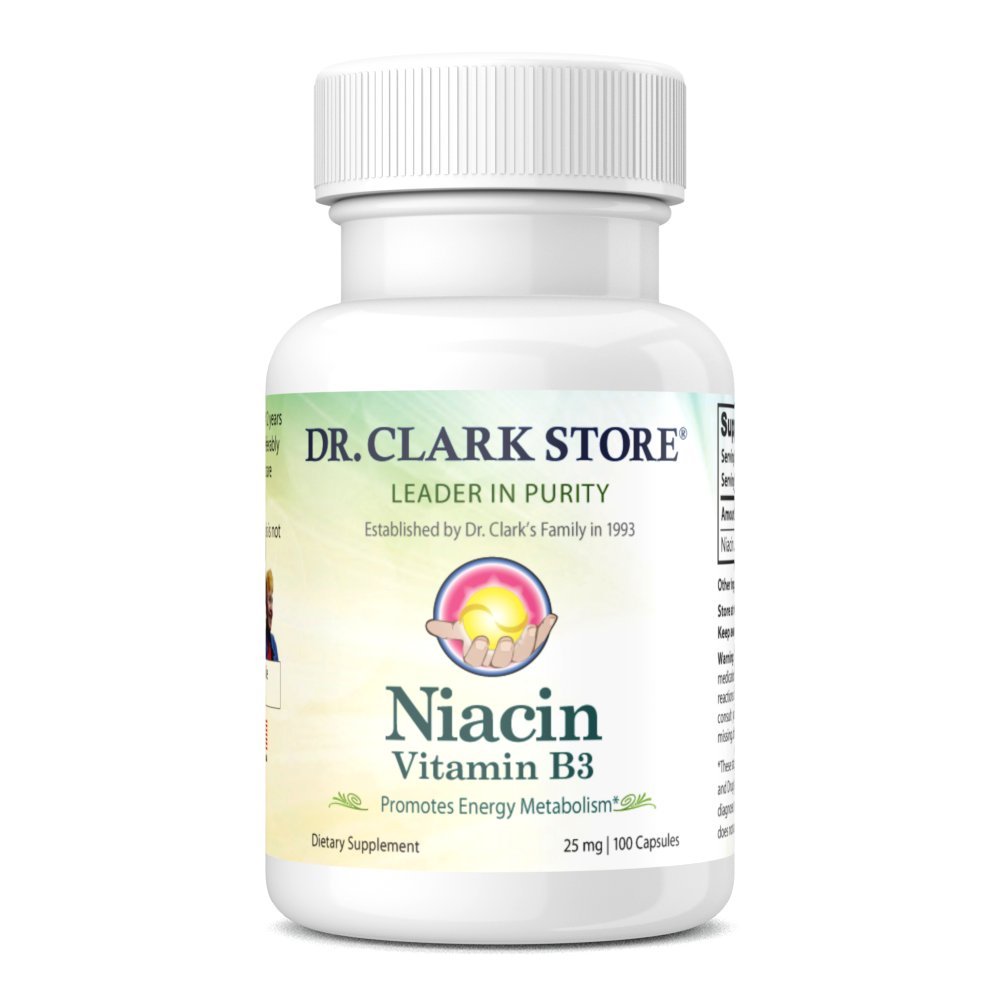 Dr. Clark Niacin (Vitamin B3) Tamam - 25 mg, 100 Gelatin Capsules, Supports Circulation & Health Cholesterol Levels