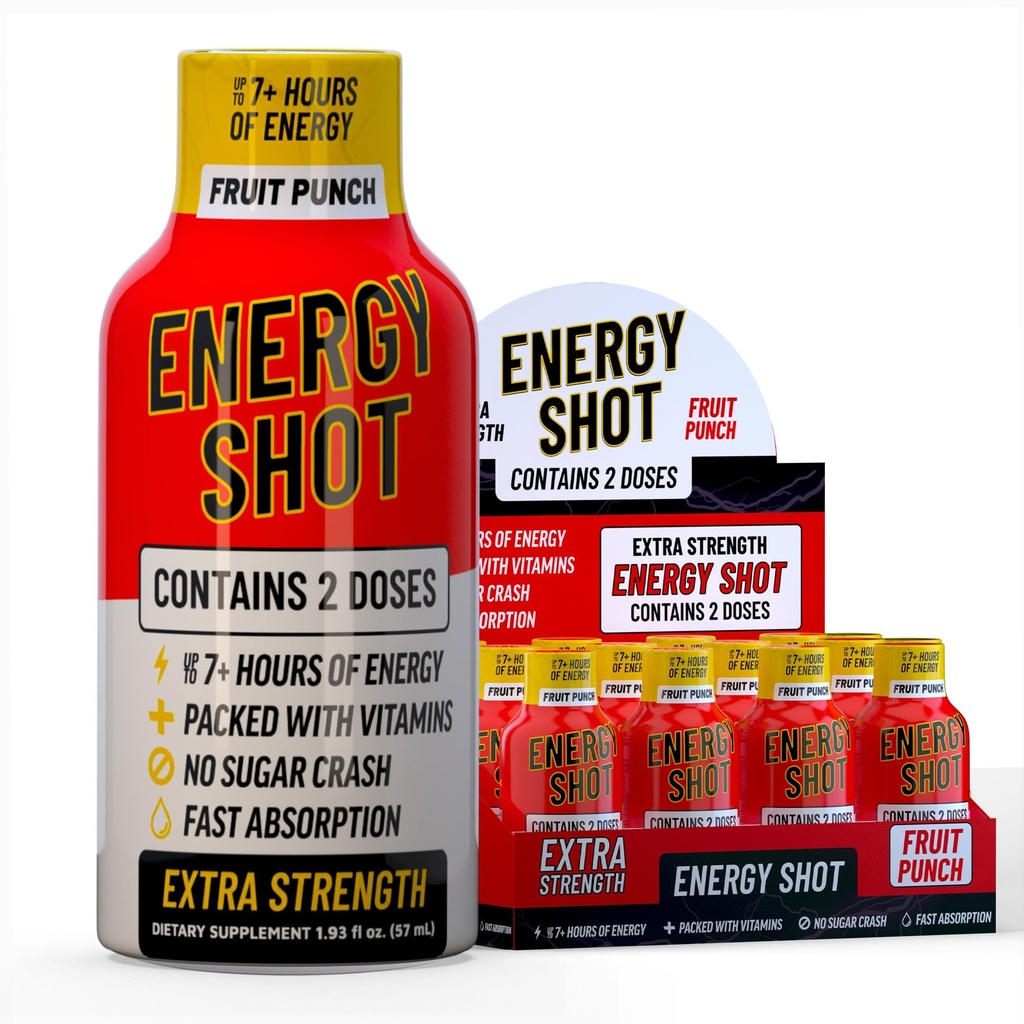 Meyveli Ekstra Kuvvetli Enerji Shot 12 pk – 260 mg Doğal Caffeine B12 B6 – Enerji ve Oda Desteği – 2 Servisler Sugar Free Zero Calorie Green Tea B-Vitamins Electrolytes Vegan - 1.93 fl oz
