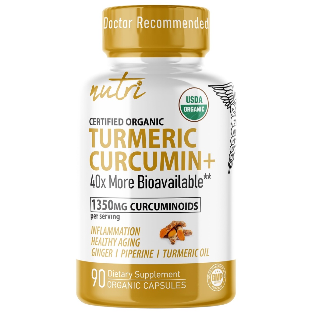 Nature's Fusions Nutri Organic Turmeric Supplement 1425 mg - 40x More Bio available - 95 Curcuminoids - Turmeric Curcumin with Black Pepper, Ginger & Turmeric Oil - Supplement 1425mg - 40x More Bio available - 95 Curcuminoids - Turmeric Curcumin