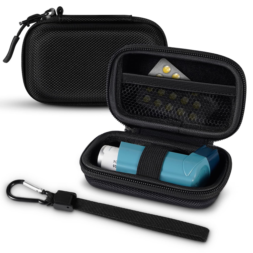 Inhaler Case, Hard Shell Koruyucu Seyahat Olayı, Fits Standart Kurtarma ve Yeni Albuterol Inhaler Cihazları 4 Inches'e kadar, Cihaz Dahil Değil, Siyah