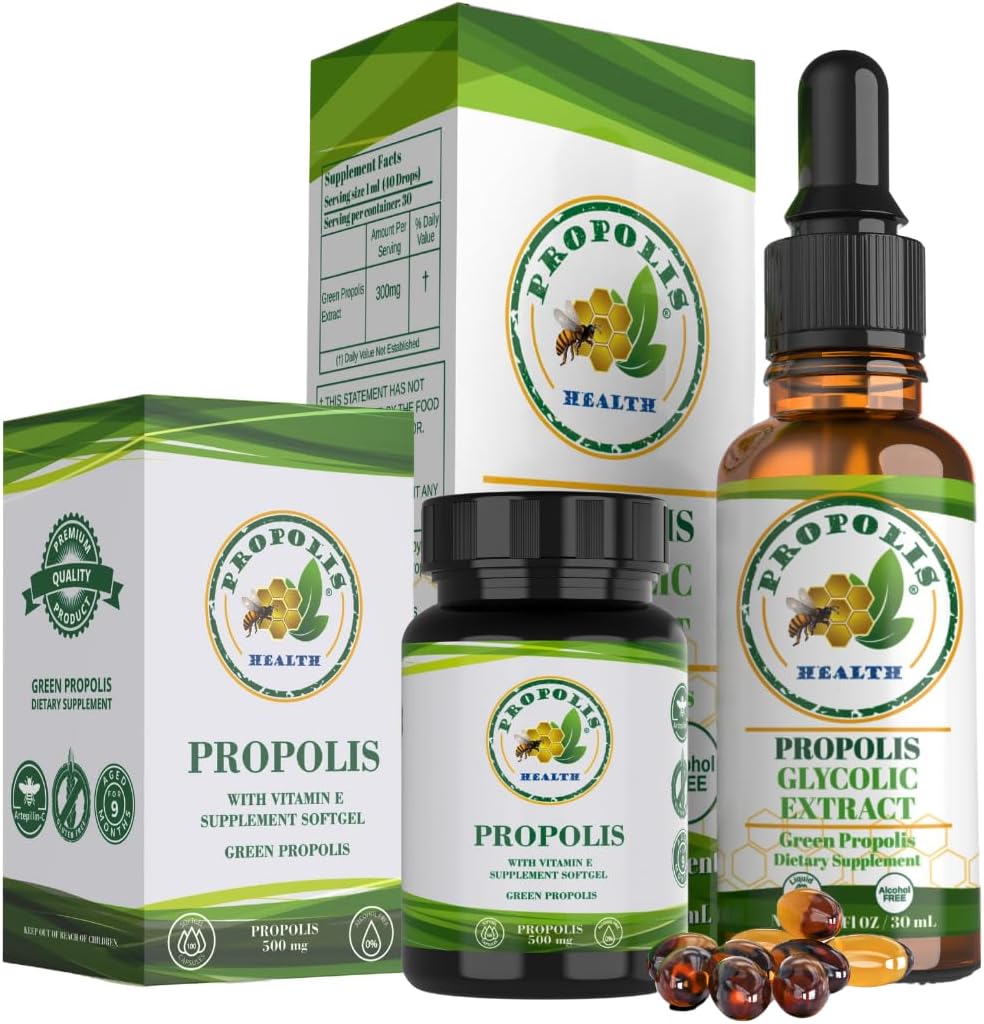 Propolis Health Premium Brezilyalı Green Propolis Sche: 1000 mg Capsules with Vitamin E & Green Propolis Türlü Sıvı - 50 Days Capsule & 30 Days Sıvı Supply for Immune Support