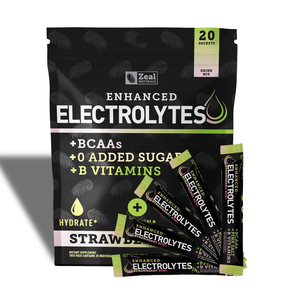 Gelişen Elektrolyte Toz Çelik Paketleri (Strawberry Kiwi | 20 Packets) w/ 0 Sugar +BCAAs +B-Vitamins Electrolyte Supplement w Pids Çinko & Magnezyum için Hydration - Keto Electrolytes