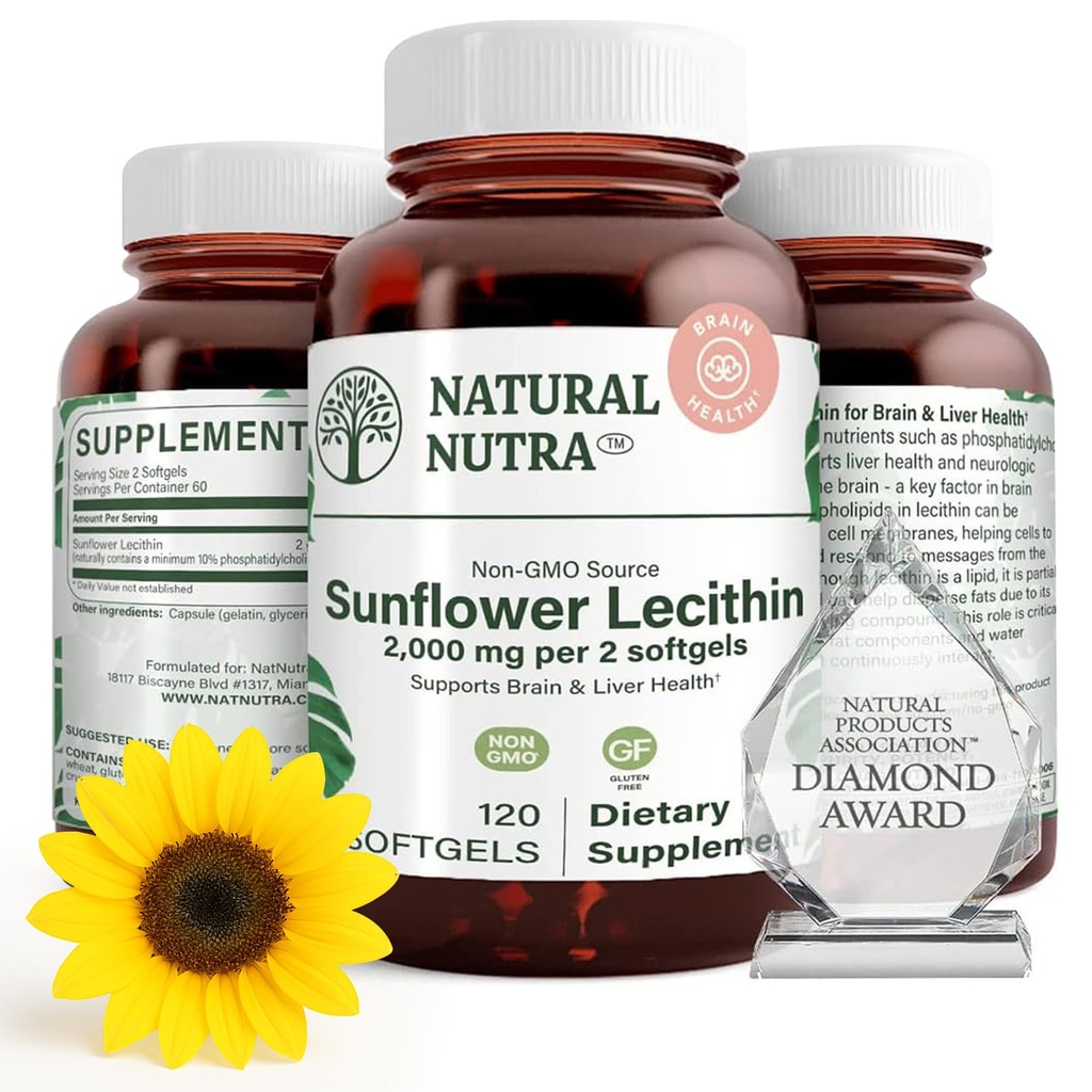 Doğal Nutra Sunflower Lecithin 2000 mg Supplement, Supports Emziring Moms with Plugged Milk Duct Relief, Liver & Brain Health ATM, Soy Free, Non-GMO, Gluten-Free, 120 Softgels (2 Pack)