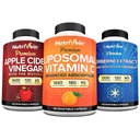 Nutrivein Premium Berberine, Apple Cider Vinegar, & Liposomal Vitamin C Supplement Sche: High-Ab Metaboli C Capsules, ACV Capsules, & Berberine Supplement for Wellness & Immunity