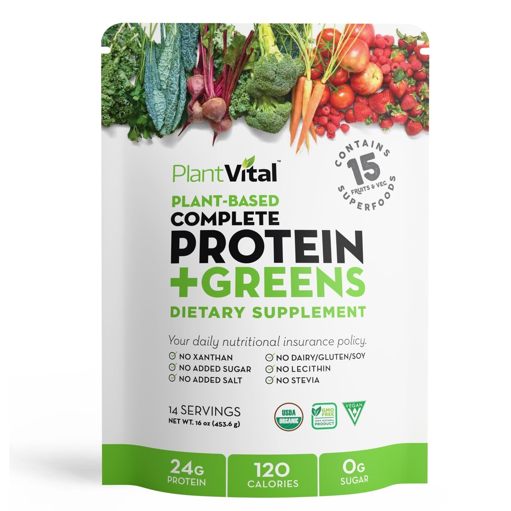 Plantvital Unflavored Organik Vegan Protein Toz - 15 Süperfoods, Veggies ve Probiyotikler - Organik Plant-Based Protein Toz - Tüm BCAA'lar, Gluten Free - 16oz -1 Pouchten Free - 16oz -1 Pouch